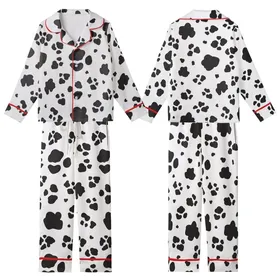Contemporary Fashion Lovers' Playful Black White Irregular Organic Spot Design Kid Satin Pajamas Set