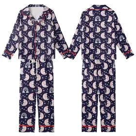 Whimsical Dreamers' Dark Indigo Purple Celestial Cats, Pink Moons & Pastel Rainbows Kid Satin Pajamas Set