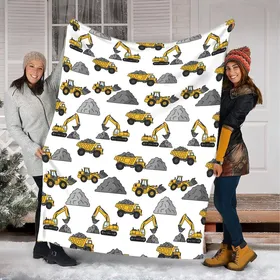 Graphic Construction Vehicles Bright Yellow Charcoal Grey 2D Art Pattern Bedding Set