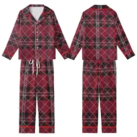 Style Seekers' Bold Crimson Black Magenta Off-White Tartan Plaid Grid Kid Satin Pajamas Set