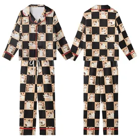 Cat Lovers' Whimsical Jet Black Peachy-Orange Checkerboard Cartoon Cat Heart Pattern Kid Satin Pajamas Set