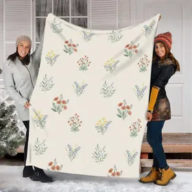 Nature Lovers' Scattered Wild Meadow Flower Botanical Pattern with Muted Cream, Sage, Lavender Accents Fleece Blanket