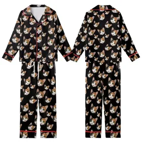 Cat Lovers' Realistic Calico Cat Faces Pattern Orange White Black Fur Vivid Green-Yellow Eyes Solid Black Background Kid Satin Pajamas Set