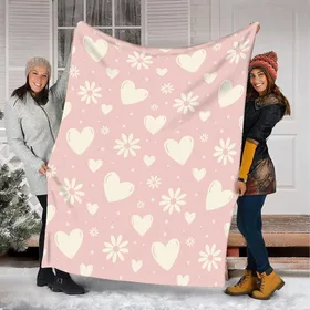 Soft Pink Cream Whimsical Hearts, Daisies, & Star Pattern Quilt Bedding Set