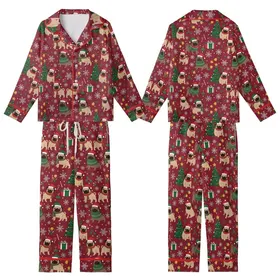 Pug Lover's Merry Pugmas Santa Dog Christmas Tree Print Pajamas Set Kid Satin Pajamas Set