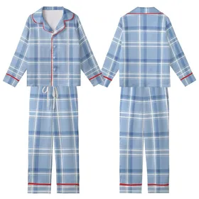 Women's Beginner Pale Blue Tartan Plaid Pajama Pants Sewing Pattern Kid Satin Pajamas Set