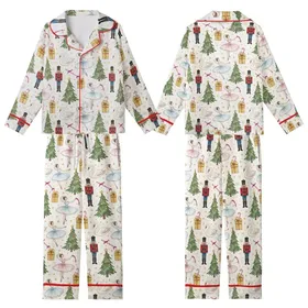 Women's Satin Pajamas Set: Nutcracker Ballerina Watercolor Christmas Ballet Pattern Kid Satin Pajamas Set