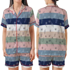 Bridesmaid & Bride Minimalist Botanical Line Art 100% Cotton Short Sleep Set Satin Short-Sleeve Pajamas Set
