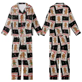 Holiday Enthusiast Gingerbread: Wanted Poster Festive Antics Collage - Whimsical Black Red Green Design Kid Satin Pajamas Set