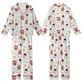 Christmas Pajamas: Hand-Drawn Gingerbread Snowman Reindeer Print - Red Green Holiday Sleep Set Kid Satin Pajamas Set