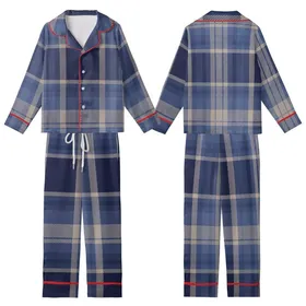 Men's Classic Navy Slate Plaid DIY Loungewear Project - Tartan Sleepwear Template Kid Satin Pajamas Set