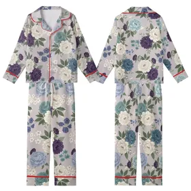 Bridesmaid Women's  Painterly Peony Floral Rayon Cotton Long Sleeve Long Pants Sleepwear Kid Satin Pajamas Set