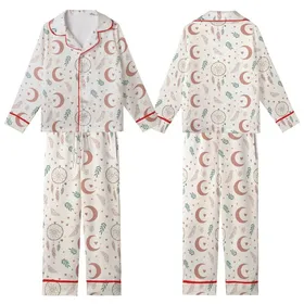 Bohemian Dreamer's: Dusty Rose Moon & Ethereal Dreamcatcher Art Pattern Kid Satin Pajamas Set