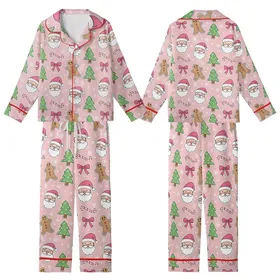 Coquette Christmas: Pastel Pink Santa, Gingerbread & Bow Cartoon Satin Pajamas Kid Satin Pajamas Set
