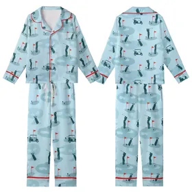 Golf Enthusiast: Seamless Golf Course Silhouette Pattern - Flat Graphic Art Print Kid Satin Pajamas Set