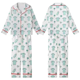 New Parent Pajamas: Vibrant Turquoise Baby Sleepsuit & Bottle Pattern - Cozy Sleep Set Kid Satin Pajamas Set