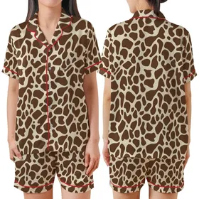 Dynamic Organic Texture: Chocolate Brown & Cream Abstract Earth Pattern - Seamless All-Over Graphic Satin Short-Sleeve Pajamas Set