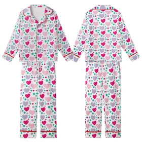 Playful Hearts Pattern: Fuchsia Pink Purple Stylized Dot Art - Whimsical White Background Print Kid Satin Pajamas Set