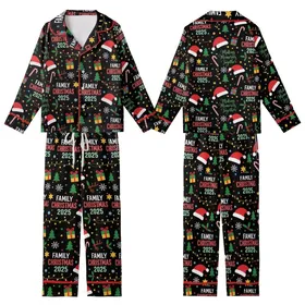 Family Christmas 2025 Celebration: Cheerful 'Making Memories' Seamless Pattern Design Kid Satin Pajamas Set