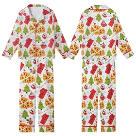 Whimsical Pizza Christmas: Hand-Drawn Holiday Food Pattern with Reindeer & Cocoa Print Kid Satin Pajamas Set
