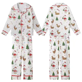 Funny Goose & Duck Christmas Pajamas: Whimsical Holiday Reindeer & Tree Print Sleep Set Kid Satin Pajamas Set