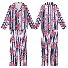 Women's Hand Block Printed Cotton Pajama Set: Navy Stripe & Pink Floral Motif Kid Satin Pajamas Set