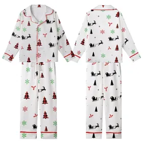 Holiday Decor: Rustic Reindeer Sleigh Seamless Pattern with Buffalo Plaid & Holly Kid Satin Pajamas Set