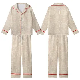 Celebration Ready Champagne Beige Rosebud Flute Pattern - Delicate Gold Blush Botanical Print Kid Satin Pajamas Set