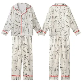 Vintage Donkey & Wheat Pattern: Hand-Drawn Pen & Ink Grayscale Sketch Motif Kid Satin Pajamas Set