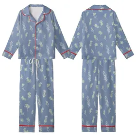 Women's Periwinkle Wildflower Print Gauze Cotton Pajama Set - Ruffle Top or Blouse Loungewear Kid Satin Pajamas Set