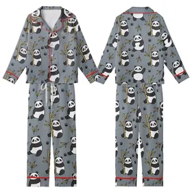 Vizsla Dog Digital Garment Guide: Cartoon Panda Bamboo Print Small DIY Sleepwear Project Kid Satin Pajamas Set