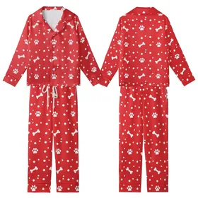 Great Dane Dog Sewing Pattern: Playful Red Polka Dot Paw Bone Zipper - Small Medium Sizes - Instant Download Kid Satin Pajamas Set