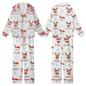 Cozy Christmas Pajamas: Cute Reindeer Snowman & Fair Isle Pattern Sleepwear Kid Satin Pajamas Set