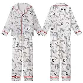 Horse Lover's Satin Pajamas: Vintage Hand-Sketched Black & White Equine & Horseshoe Set Kid Satin Pajamas Set