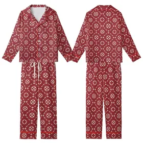 Heritage Geometric: Cranberry White Interlocking Squares & Diamond Pattern - Art Motif Kid Satin Pajamas Set