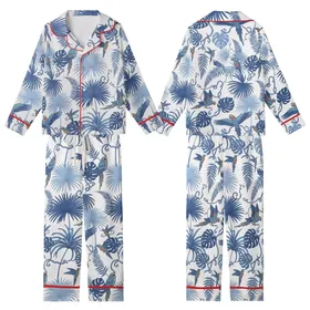 Azure Blooms Pyjama Set: Hand-Drawn Indigo Tropical Birds 100% Cotton Loungewear Gift Kid Satin Pajamas Set