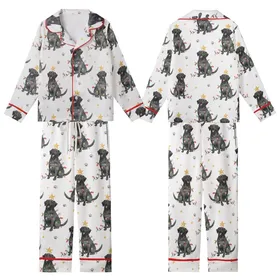 Black Lab Christmas Pajamas: Hand-Drawn Watercolor Dog & Gold Star Lights - Relaxed Jersey Knit Kid Satin Pajamas Set