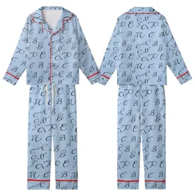 Elegant Monogram Style: Sky Blue Hand-Drawn Initial Pattern - Seamless Print Design Kid Satin Pajamas Set