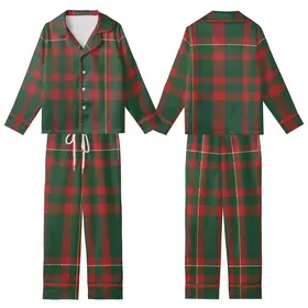 Heritage Style Forest Green Red Tartan Plaid Pattern Graphic Design Kid Satin Pajamas Set