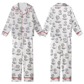 Women's Kawaii Capybara Sleep Set: Greyscale Blush Pink Imitation Silk Pajama Set Kid Satin Pajamas Set