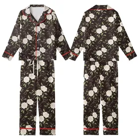 Bridesmaid Bridal Party Dark Brown Rose Botanical Satin Shorts & Cami Set Kid Satin Pajamas Set