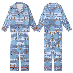 Cozy Bunny Dreams: Whimsical Crocheted Bunny & Knit Texture Blue Pattern Pajamas Kid Satin Pajamas Set