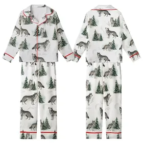 Winter Wolf Pack: Hand-Painted Watercolor Snowy Forest Seamless Art Kid Satin Pajamas Set