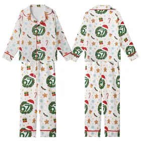 Holiday '67' Wreath Pajama Pants: Festive Snowflake, Gingerbread & Candy Cane Sleepwear Kid Satin Pajamas Set
