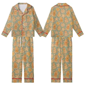 Gingerbread Christmas Pajamas: Sage Green Iced Cookie Pattern - Cozy Holiday Sleep Set Kid Satin Pajamas Set