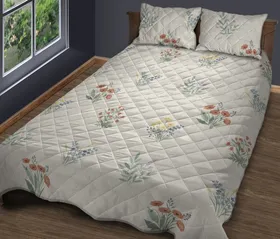 Nature Lovers' Scattered Wild Meadow Flower Botanical Pattern with Muted Cream, Sage, Lavender Accents Quilt Bedding Set