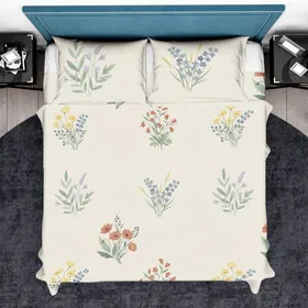 Nature Lovers' Scattered Wild Meadow Flower Botanical Pattern with Muted Cream, Sage, Lavender Accents Bedding Set
