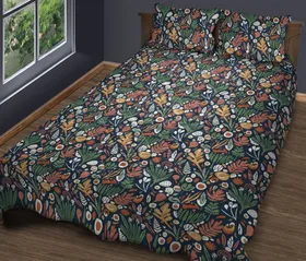 Nature Enthusiast: Whimsical Forest Botanical Pattern - Seamless Repeat Fabric Art Quilt Bedding Set