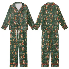 Expecting Parents Christmas Gingerbread Baby Reveal All-Over Pattern Festive Design Kid Satin Pajamas Set