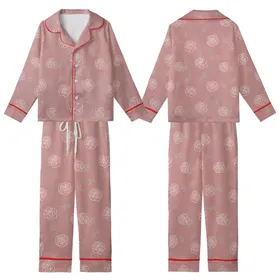 Bridesmaid Dusty Rose Silky Satin Sleep Set: Personalized White Rose Eye Mask & Scrunchie Kid Satin Pajamas Set